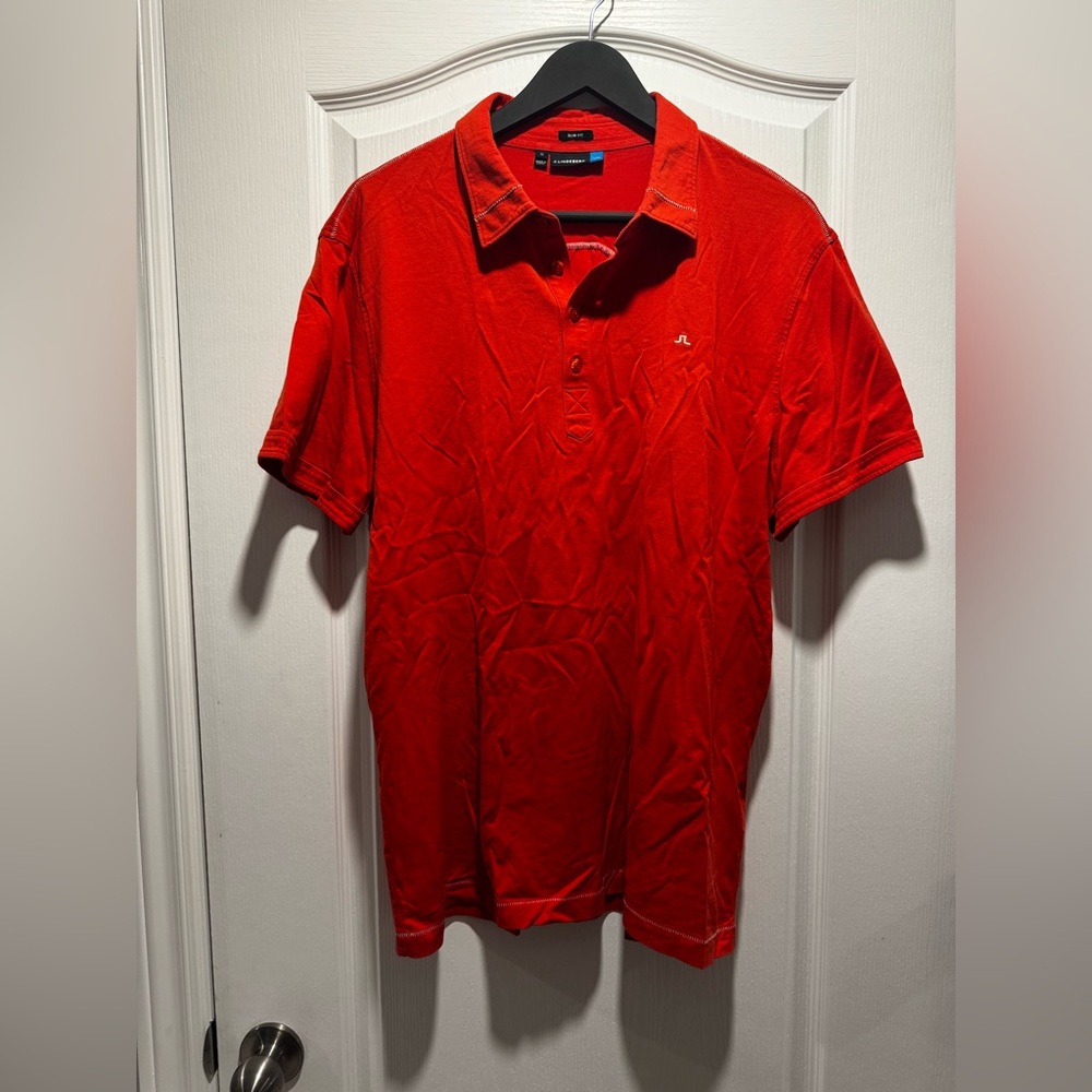 J. Lindeberg red golf polo shirt